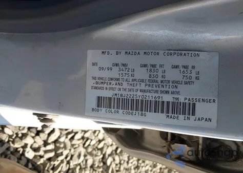 2000 Mazda Protege Dx/Lx z USA, uszkodzony, nr VIN JM1BJ2225Y0211691